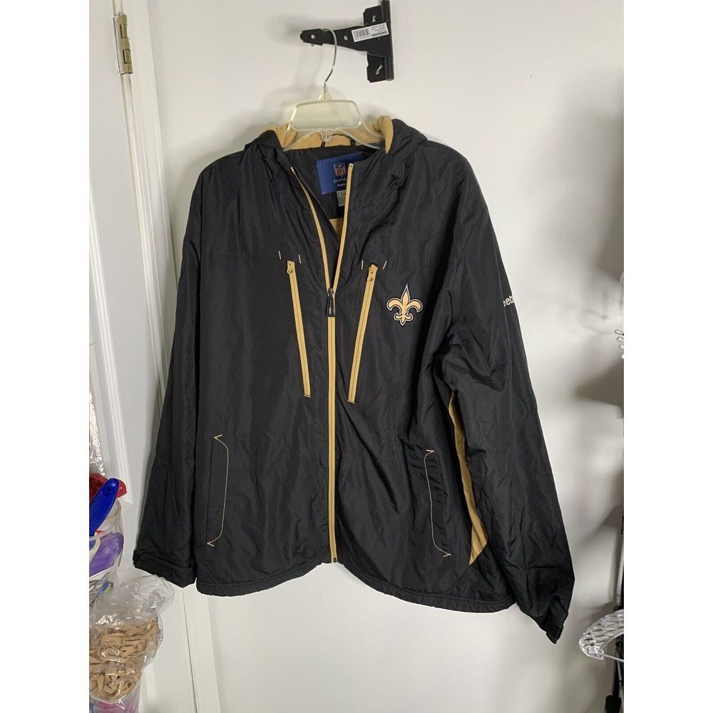 New Orleans Saints Reebok NFL Infield Hooded Jacket Sz L‎
